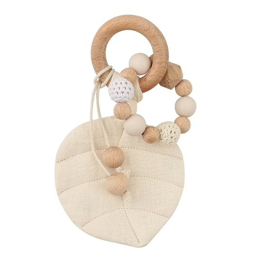 Anello da dentizione in legno a forma di foglia