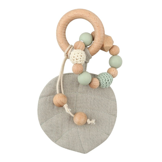 Anello da dentizione in legno a forma di foglia