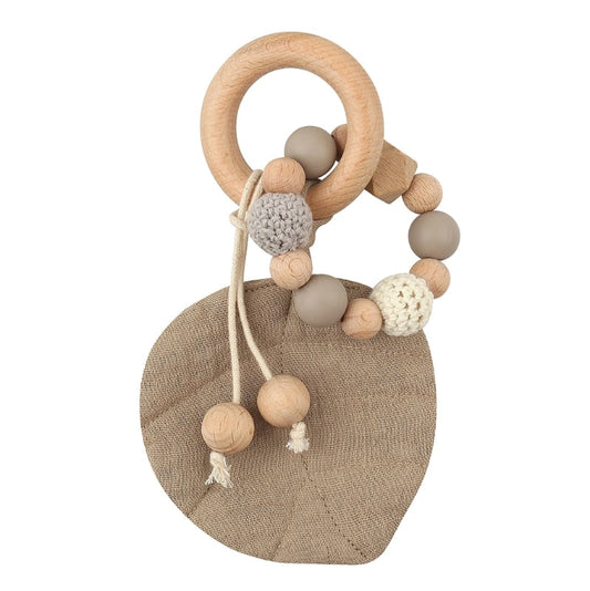 Anello da dentizione in legno a forma di foglia