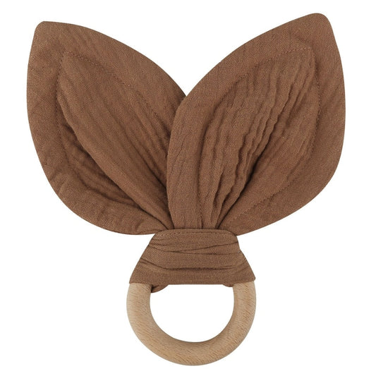 Anello da dentizione in legno con orecchie da coniglio