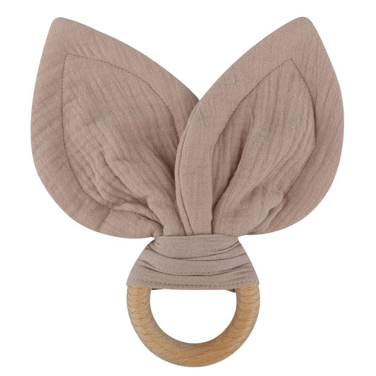 Anello da dentizione in legno con orecchie da coniglio