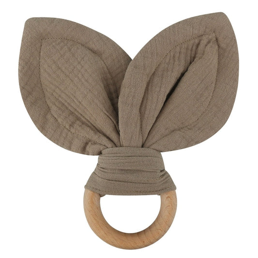 Anello da dentizione in legno con orecchie da coniglio