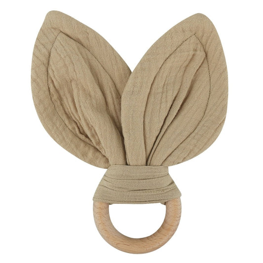 Anello da dentizione in legno con orecchie da coniglio
