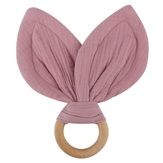 Anello da dentizione in legno con orecchie da coniglio