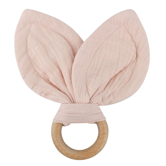 Anello da dentizione in legno con orecchie da coniglio