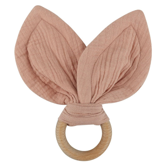 Anello da dentizione in legno con orecchie da coniglio